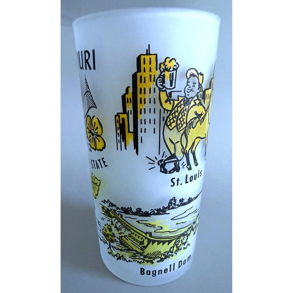 Missouri Vintage 1960s State Landmarks Frosted Glass Tumbler Enamel Paint 5